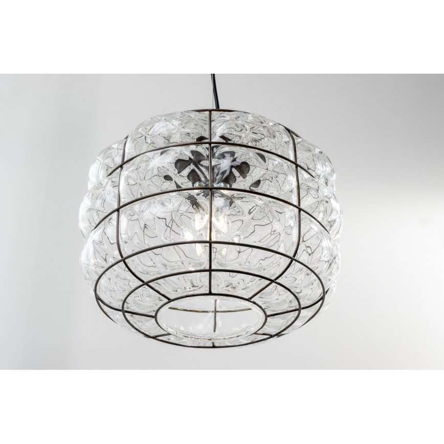 SIRU - Ljuskrona med textilsladd TERRA 1xE27/60W/230V svart/genomskinlig Venetiansk glas