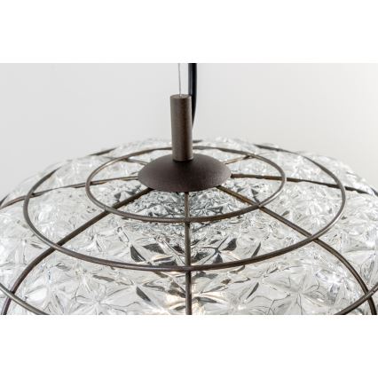 SIRU - Ljuskrona med textilsladd TERRA 1xE27/60W/230V svart/genomskinlig Venetiansk glas