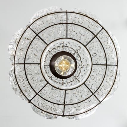 SIRU - Ljuskrona med textilsladd TERRA 1xE27/60W/230V svart/genomskinlig Venetiansk glas