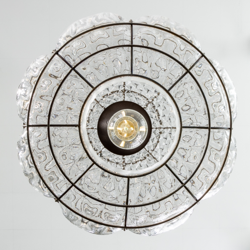 SIRU - Ljuskrona med textilsladd TERRA 1xE27/60W/230V svart/genomskinlig Venetiansk glas