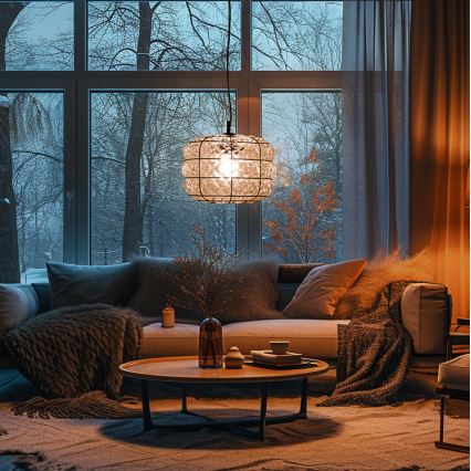 SIRU - Ljuskrona med textilsladd TERRA 1xE27/60W/230V svart/genomskinlig Venetiansk glas