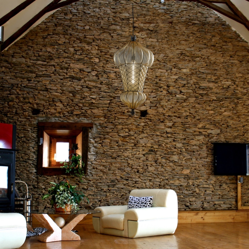 SIRU - Ljuskrona på kedja BABÀ 1xE27/60W/230V diameter 30 cm beige/brun Venetiansk glas