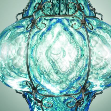 SIRU- Ljuskrona på kedja CLASSIC 1xE27/60W/230V diameter 30 cm blå/svart Venetiansk glas