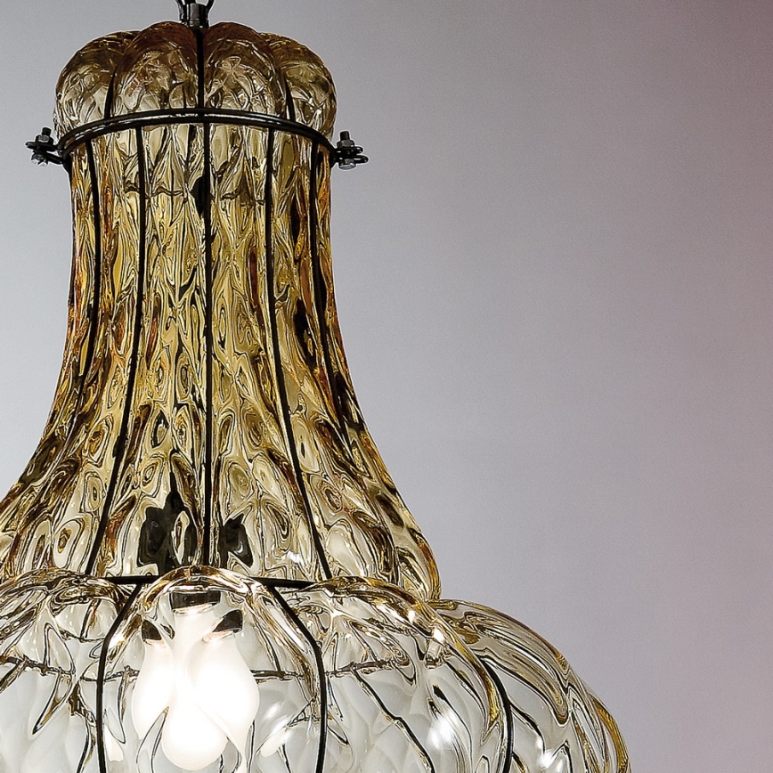 SIRU - Ljuskrona på kedja DOGE 1xE27/60W/230V diameter 30 cm beige/svart Venetiansk glas