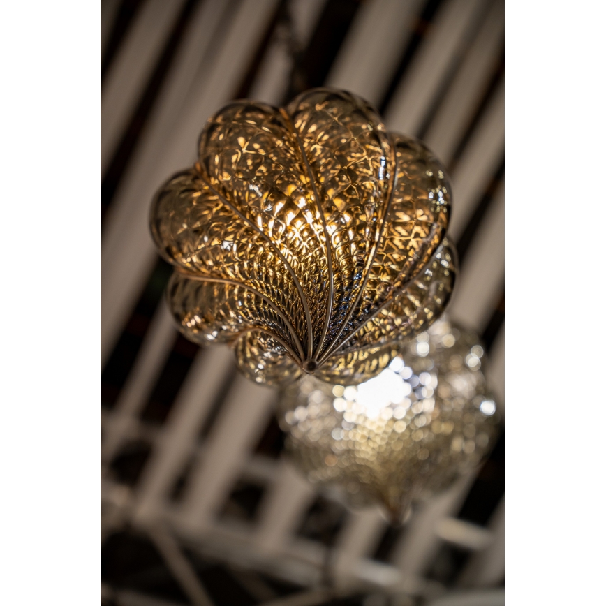 SIRU - Ljuskrona på kedja GOCCIA 1xE27/60W/230V diameter 25 cm beige/brun Venetiansk glas