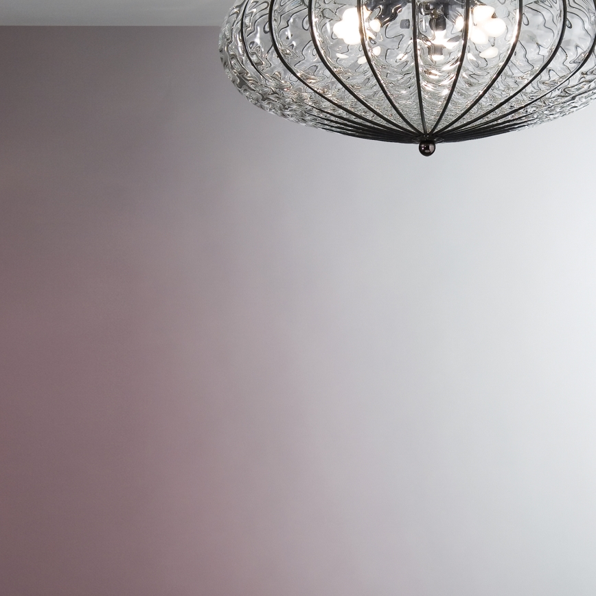 SIRU - Taklampa ACCADEMIA 3xE27/60W/230V genomskinlig/svart Venetiansk glas