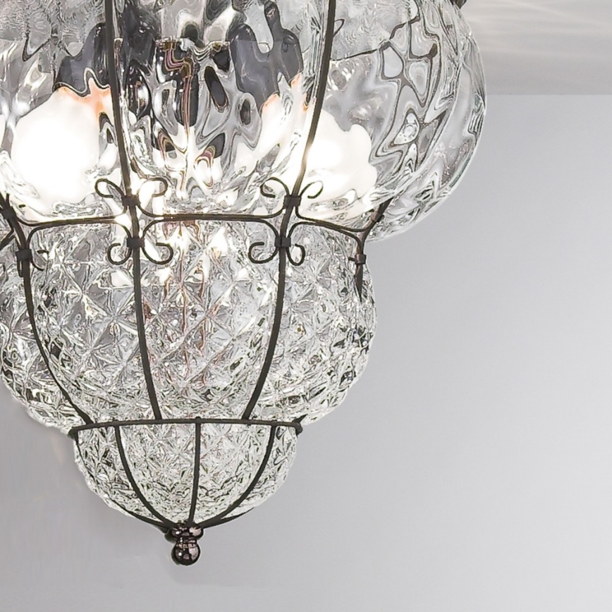 SIRU - Taklampa CLASSIC 3xE14/40W/230V diameter 25 cm genomskinlig/svart Venetiansk glas