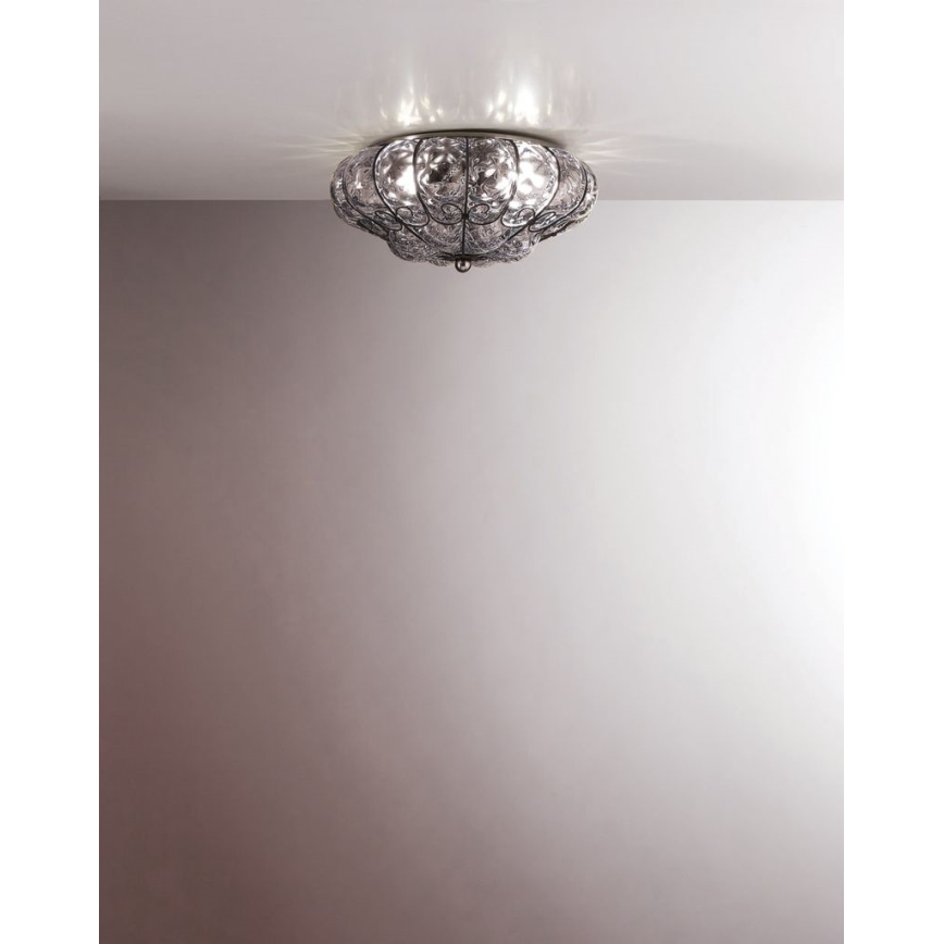 SIRU - Taklampa SOLE 3xE14/40W/230V diameter 31 cm genomskinlig/matt krom Venetiansk glas