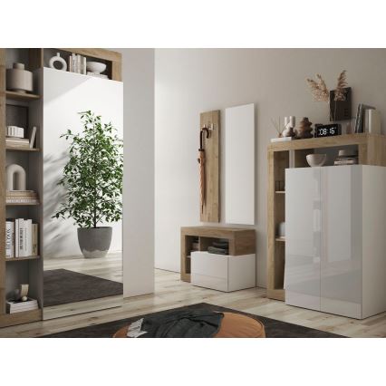 Sittbänk LENOR 91x209 cm vit/brun