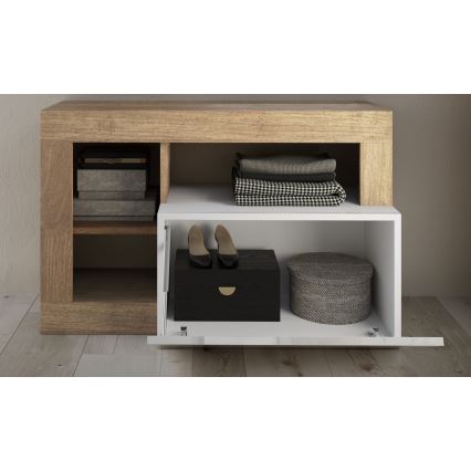 Sittbänk LENOR 91x209 cm vit/brun