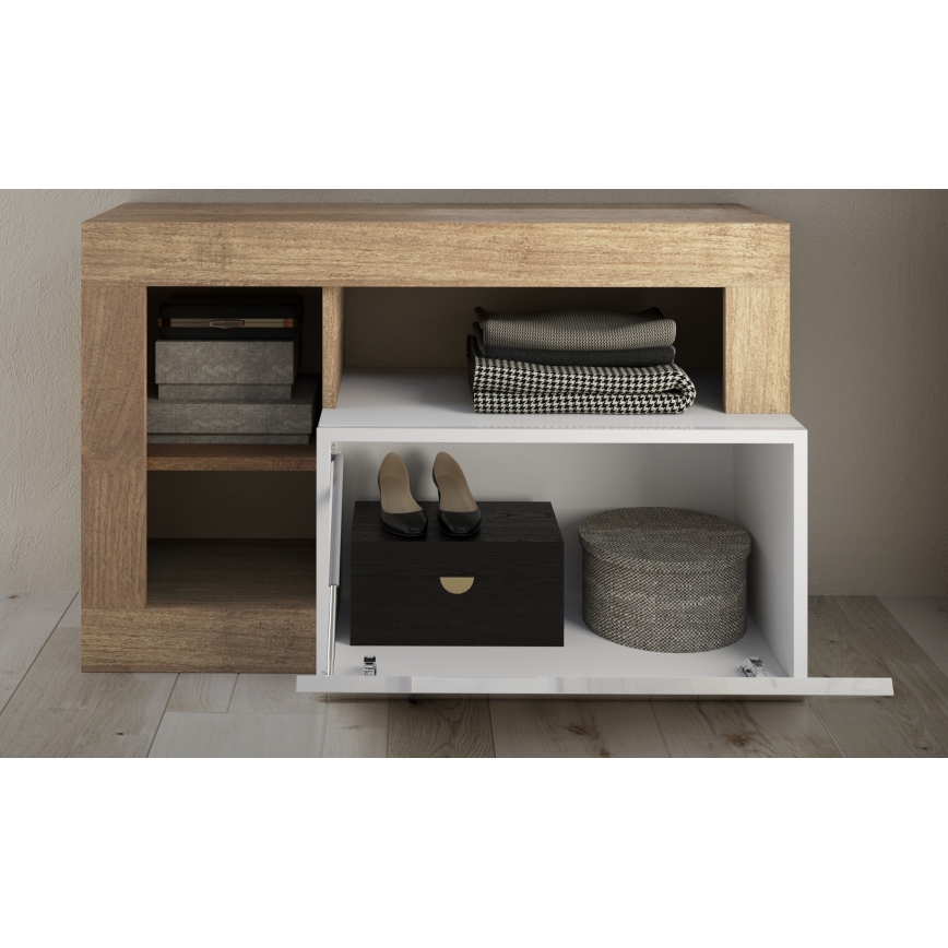 Sittbänk LENOR 91x209 cm vit/brun