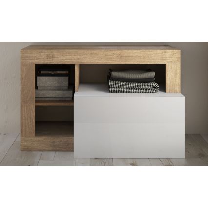 Sittbänk LENOR 91x209 cm vit/brun