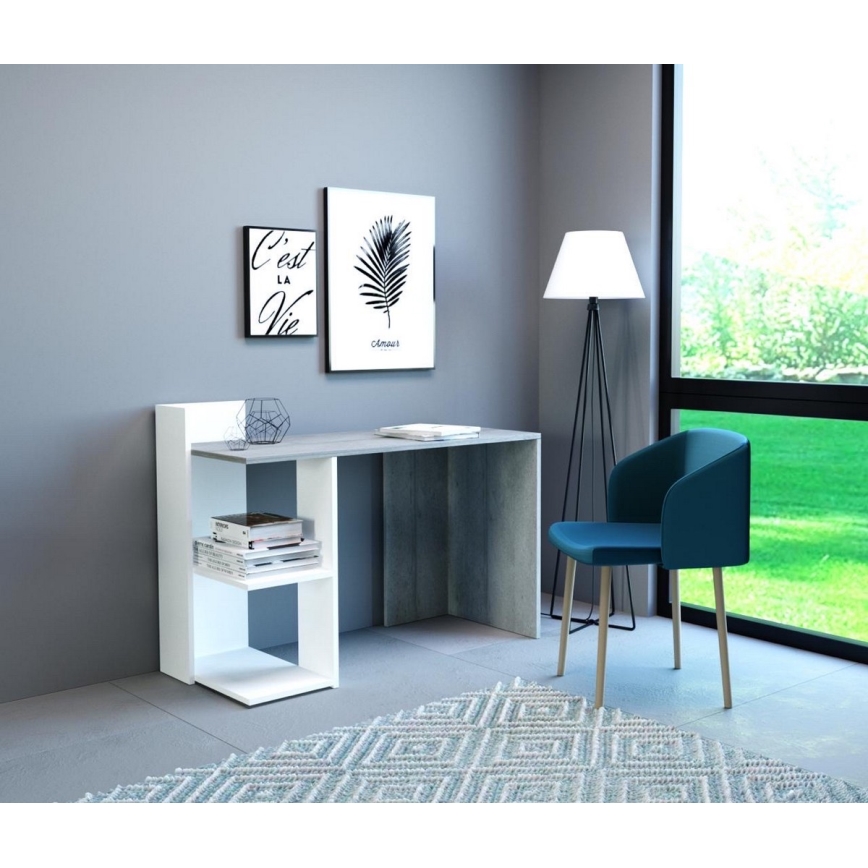 Skrivbord MARLO, betonggrå/vit