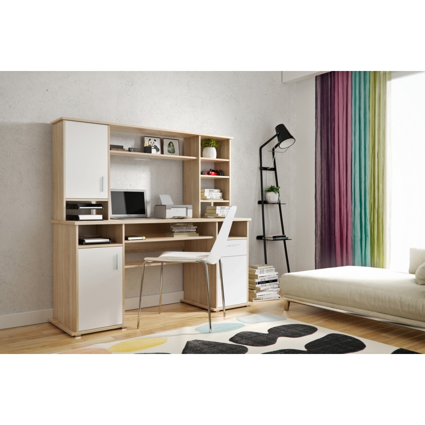 Skrivbord med hylla ELIAN 160x53 cm sonoma-ek/vit