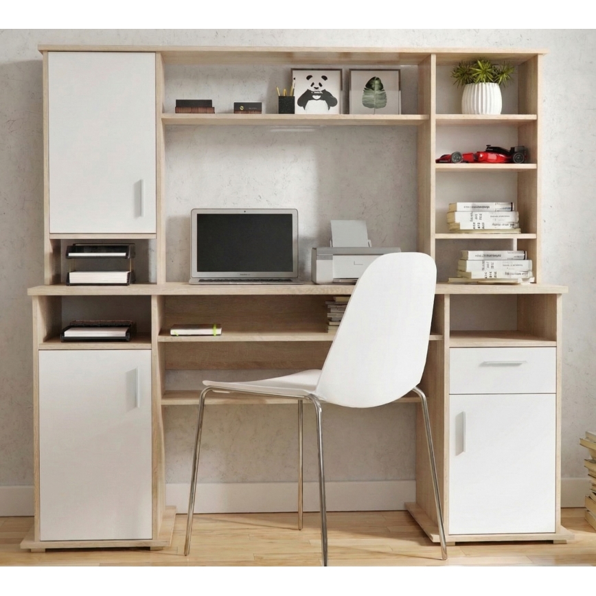 Skrivbord med hylla ELIAN 160x53 cm sonoma-ek/vit