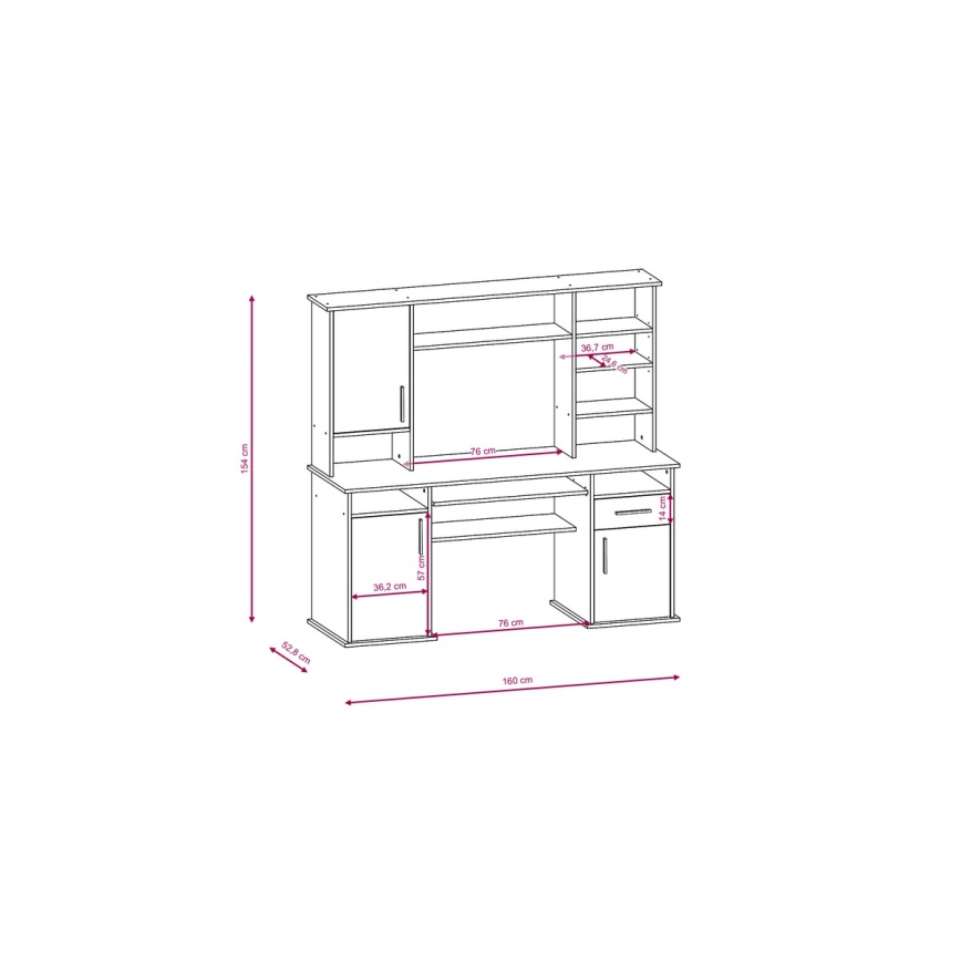 Skrivbord med hylla ELIAN, Sonoma-ek, grå/vit
