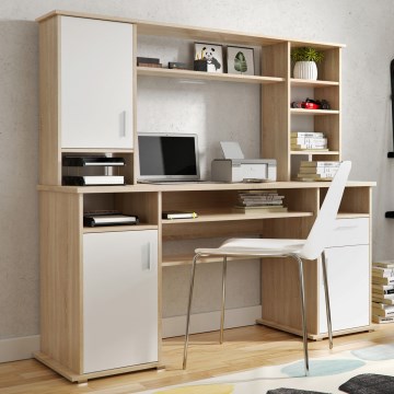 Skrivbord med hylla ELIAN, sonomaek/vit