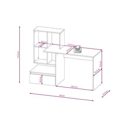 Skrivbord med hylla MARLO, artisan-ek/vit
