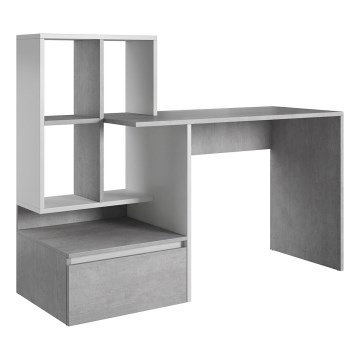 Skrivbord med hylla MARLO, betonggrå/vit