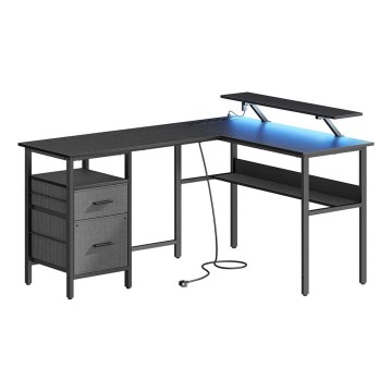 Skrivbord med inbyggd belysning SOLEA-X brun/svart