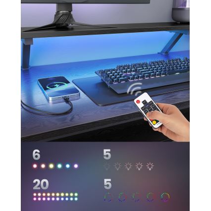 Skrivbord med inbyggd belysning SOLEA-X brun/svart