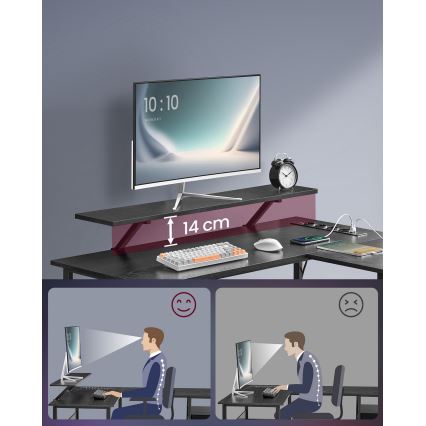 Skrivbord med inbyggd belysning SOLEA-X brun/svart