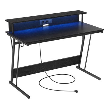 Skrivbord med inbyggd belysning SOLEA-X, svart