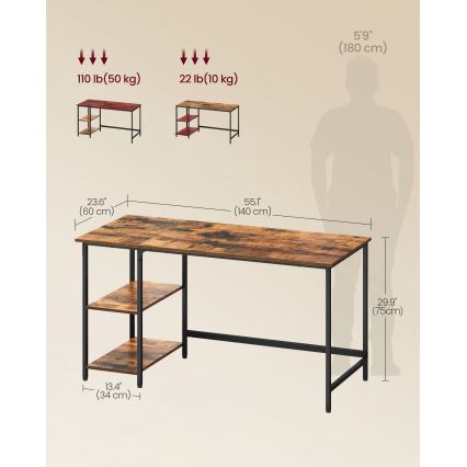 Skrivbord SOLEA 140x60 cm brun/svart