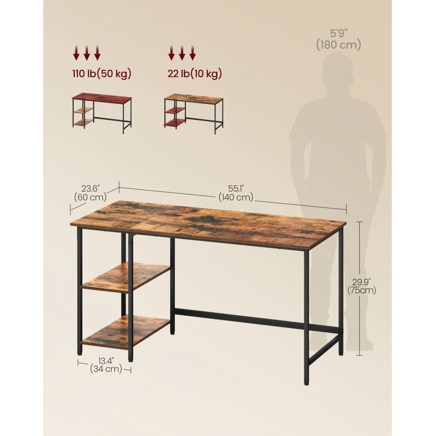 Skrivbord SOLEA 140x60 cm brun/svart