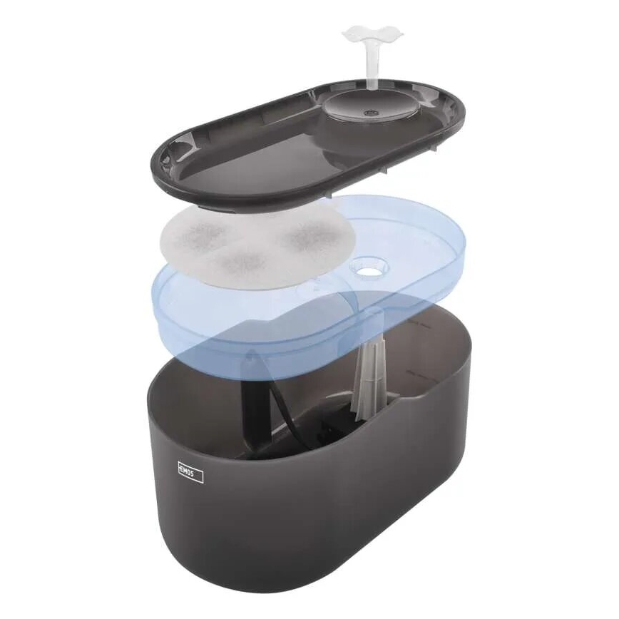 Smart vattenfontän för husdjur 2,6 l/5V grå Wi-Fi