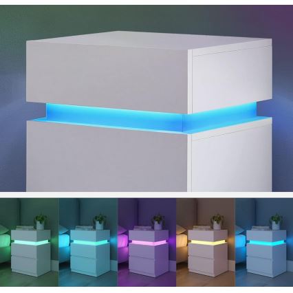 SMARTIE nattduksbord med inbyggd belysning, vitt