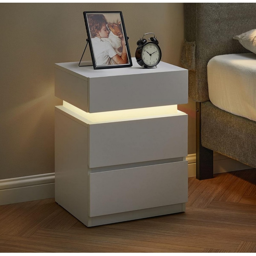 SMARTIE nattduksbord med inbyggd belysning, vitt