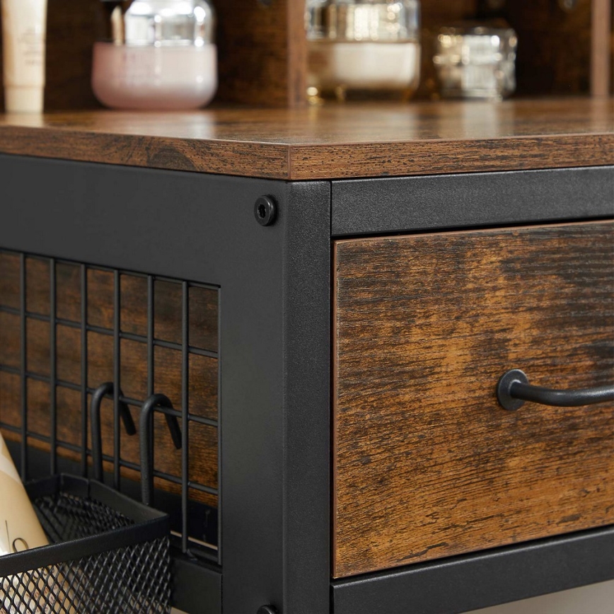 Sminkbord med pall 28,6x42 cm FLORA brun/svart