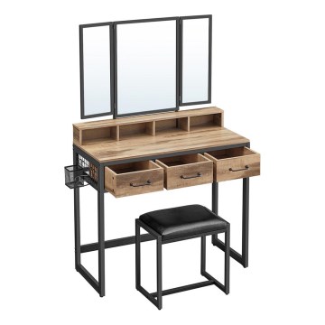 Sminkbord med pall FLORA, 28,6x42 cm, brun/svart