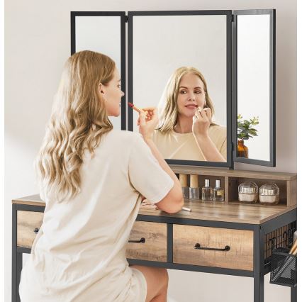 Sminkbord med pall FLORA, 28,6x42 cm, brun/svart