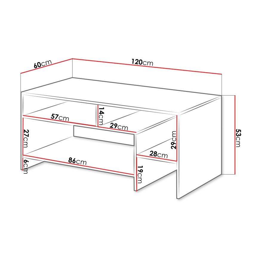 Soffbord ALVA 120x53 cm vit/ek grande
