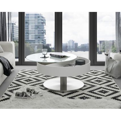 Soffbord BLOCK Ø 79 cm vit/silver