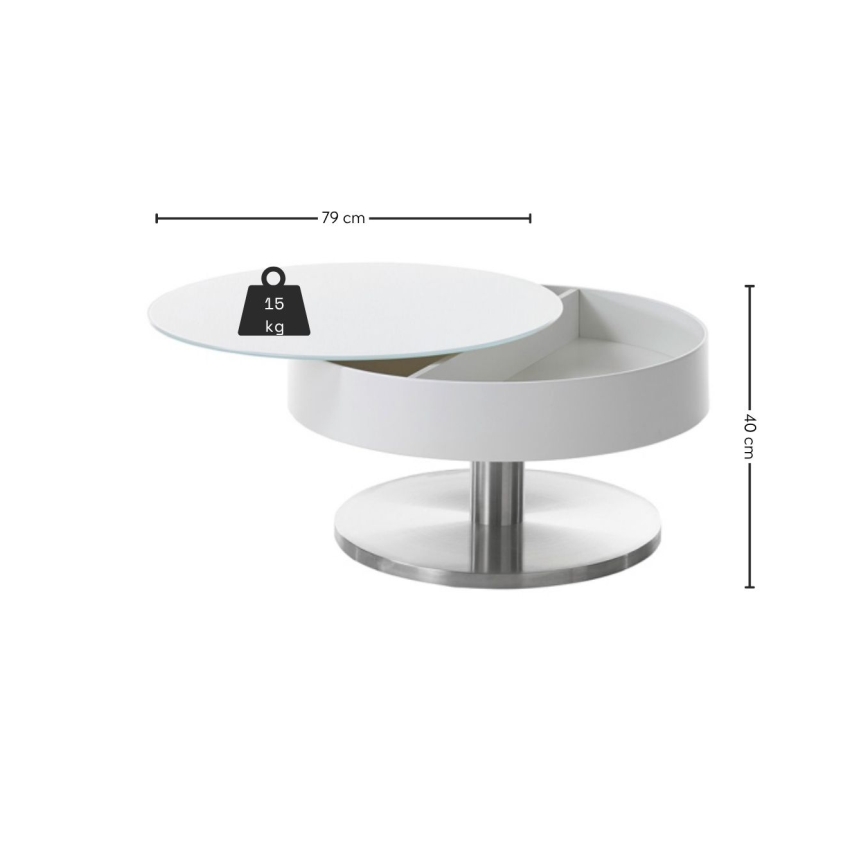 Soffbord BLOCK Ø 79 cm vit/silver