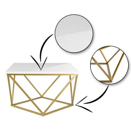 Soffbord CURVED 62x62 cm mässing/vit