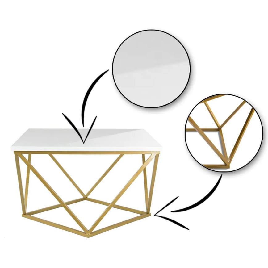Soffbord CURVED 62x62 cm mässing/vit