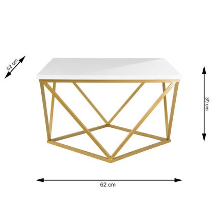 Soffbord CURVED 62x62 cm mässing/vit