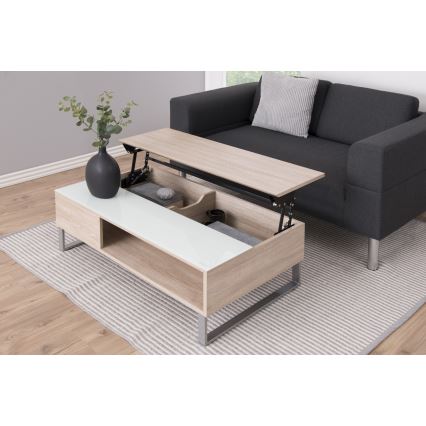 Soffbord ENZO med lyftbar bordsskiva 110x60 cm vit/sonoma-ek