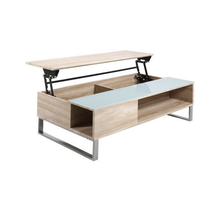Soffbord ENZO med lyftbar bordsskiva 110x60 cm vit/sonoma-ek