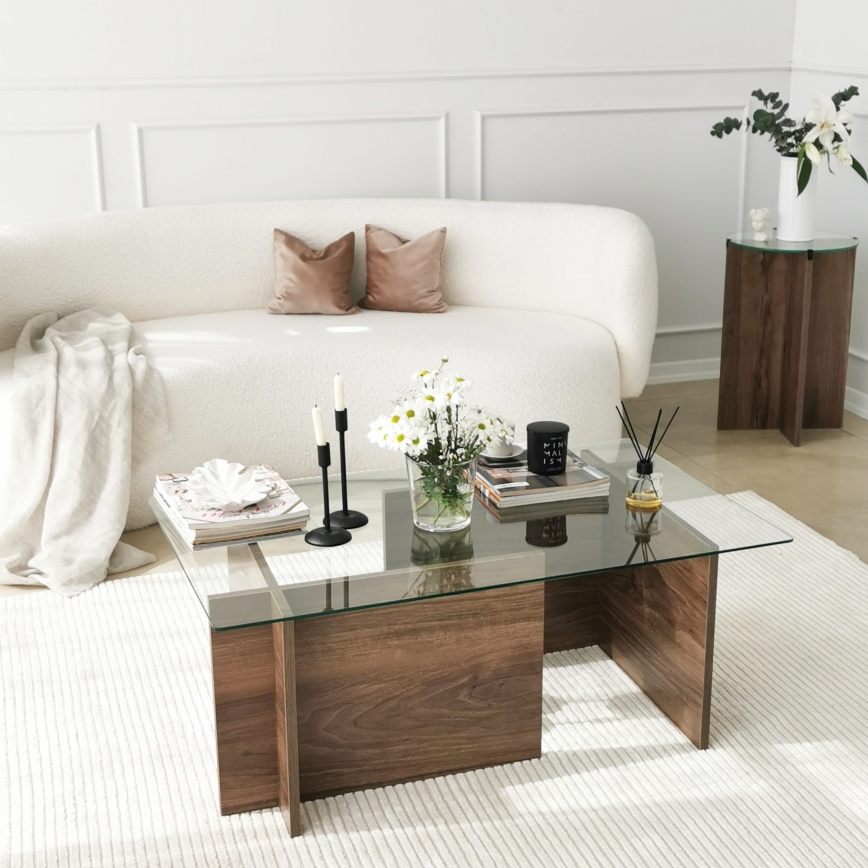 Soffbord ESCAPE 40x105 cm brun/genomskinlig