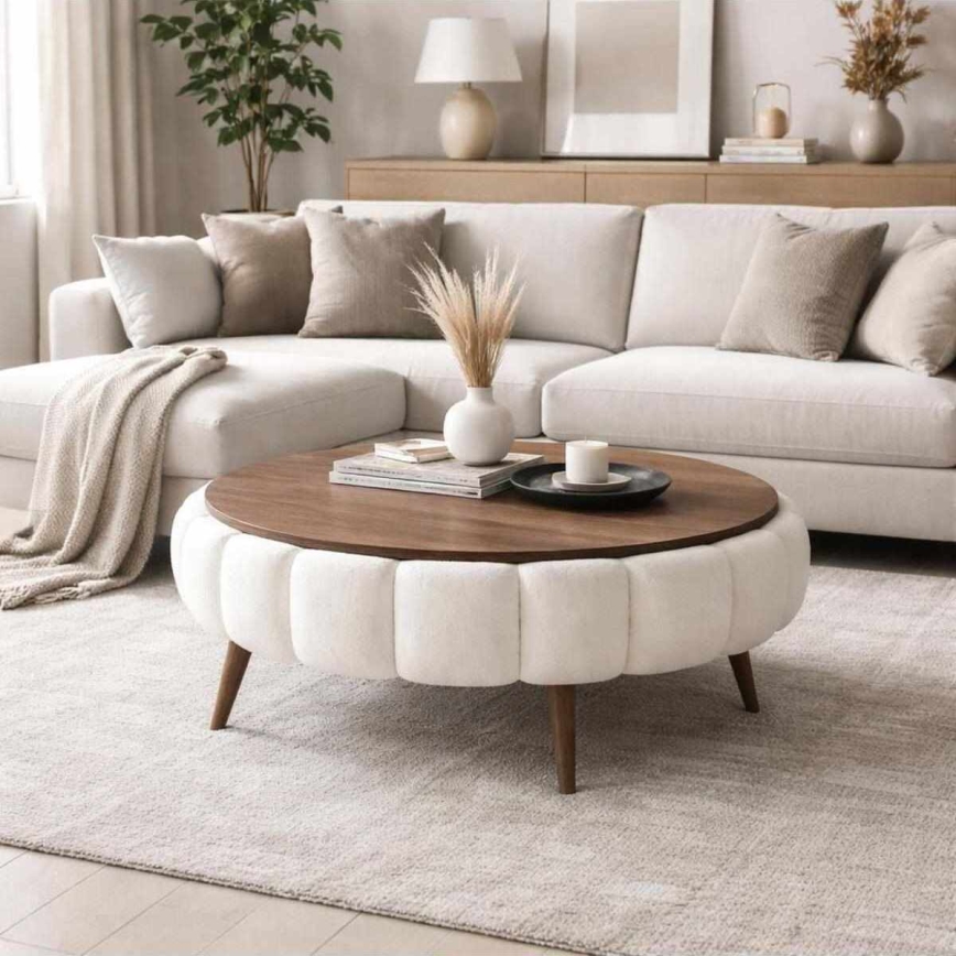 Soffbord FELPO Ø 100 cm vit/valnöt