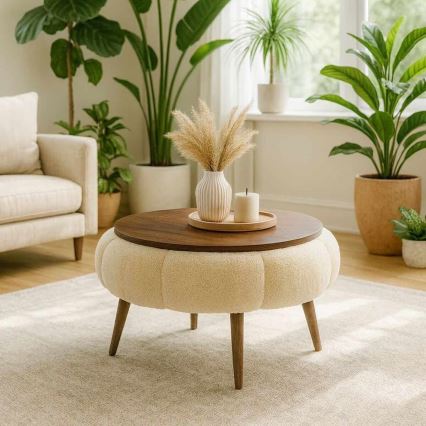 Soffbord FELPO Ø 45 cm beige/valnöt