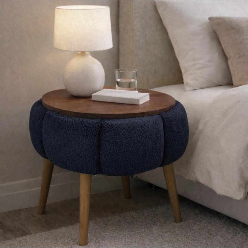 Soffbord FELPO Ø 45 cm blå/valnöt