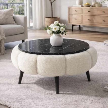 Soffbord FELPO Ø 60 cm svart/vit/marmordekor
