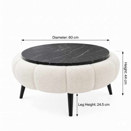 Soffbord FELPO Ø 60 cm svart/vit/marmordekor