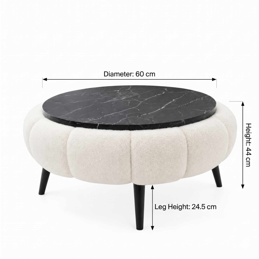 Soffbord FELPO Ø 60 cm svart/vit/marmordekor